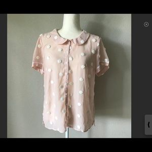 Modcloth Pale Pink Blouse with Polka Dots